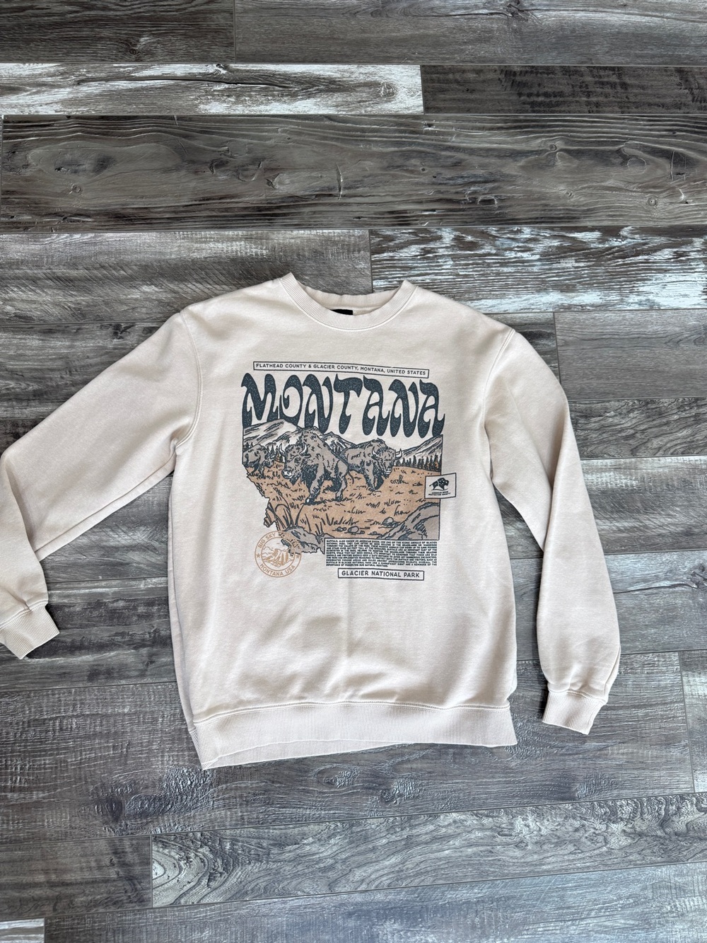 Cotton On Cream Montana Graphic Crewneck Sweatshirt
